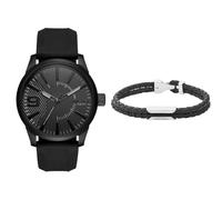 Diesel orologio da uomo Rasp in silicone nero e cinturino in pelle, set