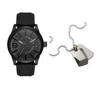 Diesel orologio da uomo Rasp in silicone nero e collana in acciaio inossidabile color argento, set