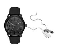 Diesel orologio da uomo Rasp in silicone nero e collana in acciaio inossidabile color argento, set