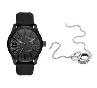 Diesel orologio da uomo Rasp in silicone nero e collana in acciaio inossidabile color argento, set