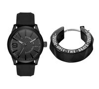 Diesel orologio da uomo Rasp in silicone nero e orecchini in acciaio inossidabile, set