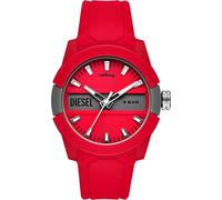 Diesel Orologio Double Up da uomo, movimento a tre lancette, cassa in nylon rosso da 43 mm con cinturino in silicone, DZ1980