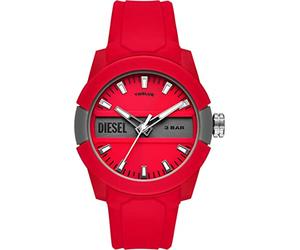 Diesel Orologio Double Up da uomo, movimento a tre lancette, cassa in nylon rosso da 43 mm con cinturino in silicone, DZ1980