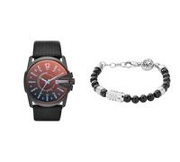 Diesel orologio e bracciale Master Chief in pelle nera da uomo, set