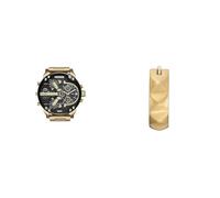 Diesel orologio e orecchini da uomo Mr. Daddy 2.0 in acciaio inossidabile color oro, set