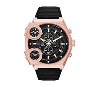 Diesel Orologio Sideshow da uomo, movimento al quarzo a due lancette, cassa in acciaio inossidabile nero da 51 mm con cinturino in pelle Pro-Planet, DZ7475