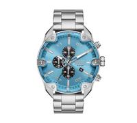 Diesel Orologio Spiked da uomo, movimento cronografo al quarzo con cinturino in acciaio inossidabile, 49 mm, Tonalità argento e azzurro