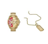 Diesel Orologio uomo - Mega Chief e collana Dog Tag - Movimento cronografo, acciaio inossidabile placcato oro