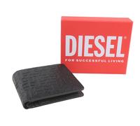 DIESEL PC Monogram Portafoglio Bi-Fold Uomo OS Pelle Nera Logo All-Over RRP185