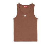 Diesel - Top smanicato a coste con logo ovale e girocollo - - Tops - Donna - Marrone - S