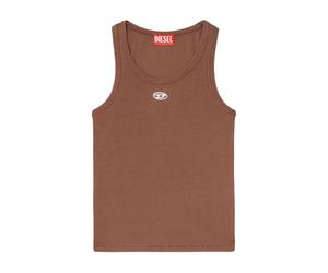 Diesel - Top smanicato a coste con logo ovale e girocollo - - Tops - Donna - Marrone - S