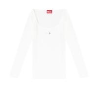 Diesel, ,Tops ,Donna ,Bianco ,S T-shirt slim a coste con Oval D metallico