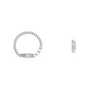 Diesel Uomo Bracciale e Orecchini con Logo D in Acciaio Inossidabile Color Argento, Set