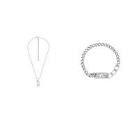 Diesel Uomo Collana e Bracciale con Logo D in Acciaio Inossidabile Color Argento, Set