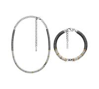 Diesel Uomo Collana e Bracciale D Logo in Pietre Semi-Preziose Argento, Set