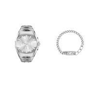 Diesel Uomo Orologio Color Argento D-Curve e Collana con Logo D, Set