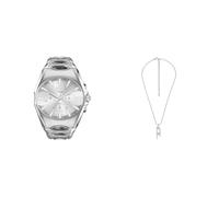 Diesel Uomo Orologio Color Argento D-Curve e Collana con Logo D, Set