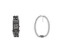 Diesel Uomo Orologio Grigio Closer e Collana Oval D Logo in Acciaio Inossidabile Bicolore, Set