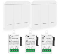 DieseRC Interruttore per Luci Senza Fili, Interruttore Trasmettitore RF per Pannello da Parete 86 e Controller Ricevitore Relè di 10 A, per Luci Fino a 1500 W