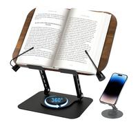 Diesisa Leggio per Libri in Legno: Supporto Libri per Lettura con Base Girevole a 360° - Ripiano per ricette regolabile con clip per libri - per cucina, scuola, ufficio, tutti i libri, tablet