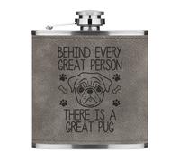 Dietro Ogni Great Persona È Un Carlino 170ml Simil Pelle Hip Flask Grigio Funny