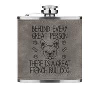 Dietro Ogni Great Persona È Un Francese Bulldog 170ml PU Pelle Hip Flask Grigio