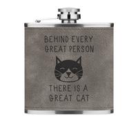 Dietro Ogni Great Persona È Un Gatto 170ml Simil Pelle Hip Flask Grigio Scherzo