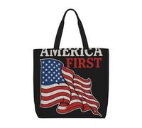 DIEzig America First - Confezione da 1 borsa larga da 40 x 40 cm, leggera, grande, per la spesa, Nero , Taglia unica