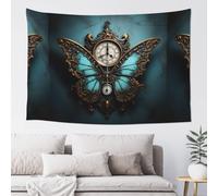 DIEzig Arazzo interno stampato farfalla orologio, decorazione morbida da appendere per studio e decorazione della parete dell'ufficio