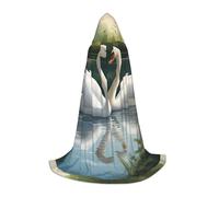 DIEzig Bellissimo Cigni bianchi sul lago Stage Performance Mantello con cappuccio per adolescenti Gothic Fantasy Medievale Cosplay Costume Lungo Mantello