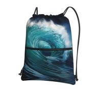 DIEzig Bellissimo zaino con tracolla regolabile con stampa di onde oceaniche, borsa pieghevole con coulisse con cerniera per avventure nel fine settimana