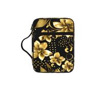 DIEzig Borsa organizer con stampa a fiori neri e oro con stampa Bibbia con tasche multiple versatile borsa per il trasporto di libri, tablet e penne