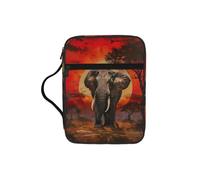 DIEzig Borsa organizer con stampa di elefanti e tramonto con bibbia con tasche multiple, borsa versatile per il trasporto di libri, tablet e penne