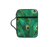 DIEzig Borsa organizer con stampa di piume di pavone verde, con tasche multiple, versatile, per libri, tablet e penne