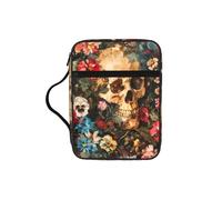 DIEzig Borsa organizer con stampa floreale con teschio biblico con tasche multiple versatile borsa per il trasporto di libri, tablet e penne
