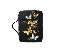 DIEzig Borsa organizer per libri, tablet e penne, con stampa di farfalle, colore oro, bianco, nero, con stampa biblica, con tasche multiple