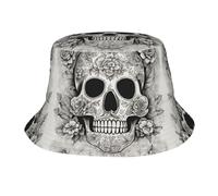 DIEzig Cappello da pescatore stampato con teschio messicano per donne e uomini, cappelli da pesca alla moda per familiari o amici, nero