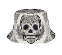 DIEzig Cappello da pescatore stampato con teschio messicano per donne e uomini, cappelli da pesca alla moda per familiari o amici, nero