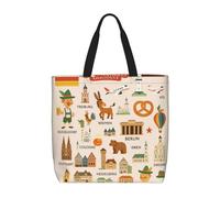 DIEzig Confezione da 1 borsa economica con icone di viaggio della Germania, 40 x 40 cm, borse di stoffa leggere e grandi per la spesa, Nero , Taglia unica
