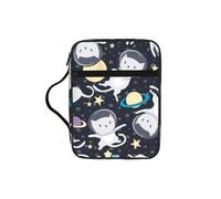 DIEzig Divertente borsa organizer con stampa astronauta con gatto e bibbia con tasche multiple versatile borsa per il trasporto di libri, tablet e penne
