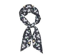 DIEzig Divertente Gatto Astronauta Stampa Elegante Autunno Sciarpa di Seta Per Le Donne Leggero Raso Testa Sciarpa Sciarpa Capelli 117 "X3.1" Regalo Delle Donne, Nero , Etichettalia unica