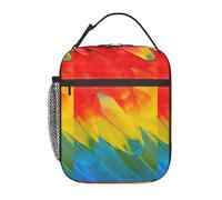 DIEzig Fantastica borsa termica termica per il pranzo, con stampa di piume di pappagallo, borsa termica per il trasporto dei pasti