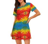 DIEzig Fantastica camicia da notte da donna con piume di pappagallo, camicia da notte a maniche corte, scollo rotondo, abbigliamento casual per il tempo libero, Nero , XXL