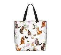 DIEzig Graziosa borsa tote con gattino e farfalla, 40 x 40 cm, leggera, grande, per la spesa, Nero , Taglia unica