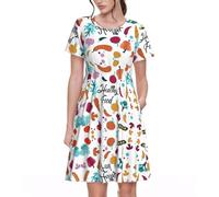 DIEzig Healthy Food, abito casual da donna, linea ad A, lunghezza al ginocchio, a maniche corte, con tasche, per l'estate, Nero , XXL