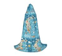 DIEzig Mantello con cappuccio per adolescenti con mappa della Grecia, stile gotico, medievale, cosplay, mantello lungo