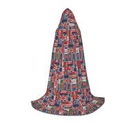 DIEzig Mantello con cappuccio per adolescenti con simboli dell'Inghilterra per spettacolo teatrale gotico fantasy medievale cosplay costume lungo mantello