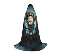 DIEzig Mantello lungo con cappuccio per adolescenti, costume medievale da cosplay, con orologio, farfalla, spettacolo teatrale, per adolescenti