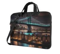 DIEzig New York Manhattan Bridge Night Print Borsa per computer portatile in tessuto Oxford a spalla Tote morbido tessuto confortevole custodia imbottita per uso quotidiano, Nero , 13 inch