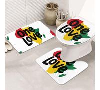 DIEzig One Love - Set di tappeti da bagno con stampa africana, in flanella, antiscivolo, per bagno e suite degli ospiti, include tre forme